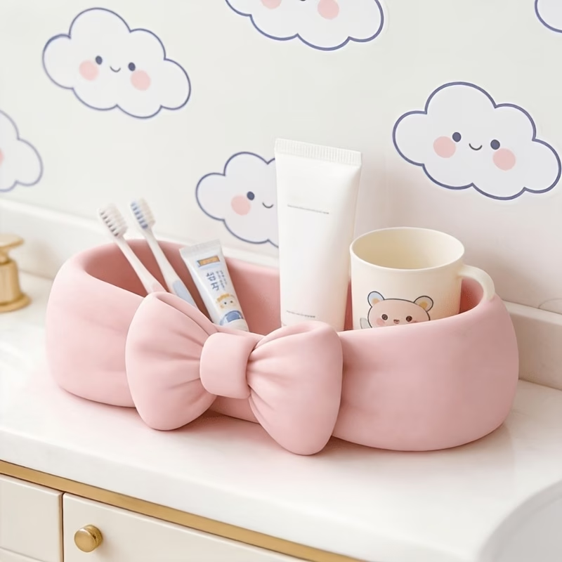Drawer Organizer Tray - Cute Bow Bathroom Desk Organizer Pink