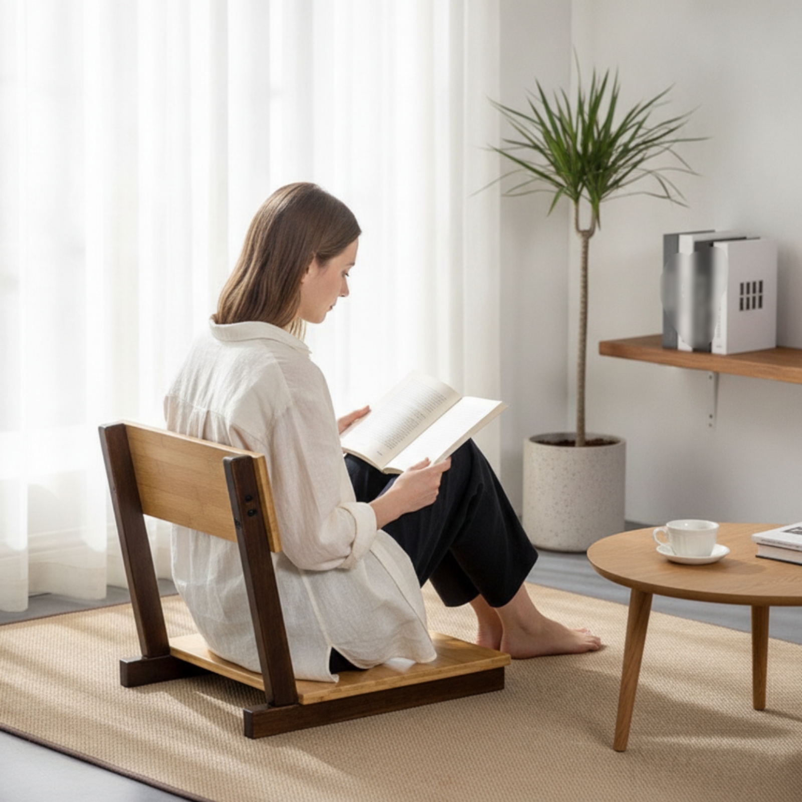 Furniture Chairs For Office - Low-profile Bamboo Floor Chair Foldable Space-saving