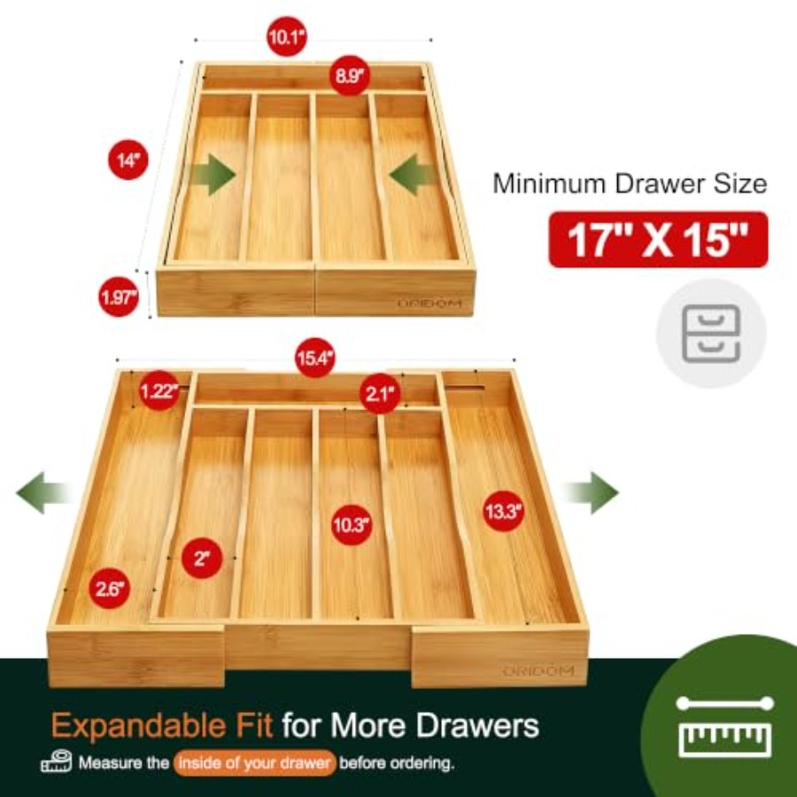 Expandable Bamboo Kitchen Draw - Drawer Organizer Tray 리뷰 및 가격