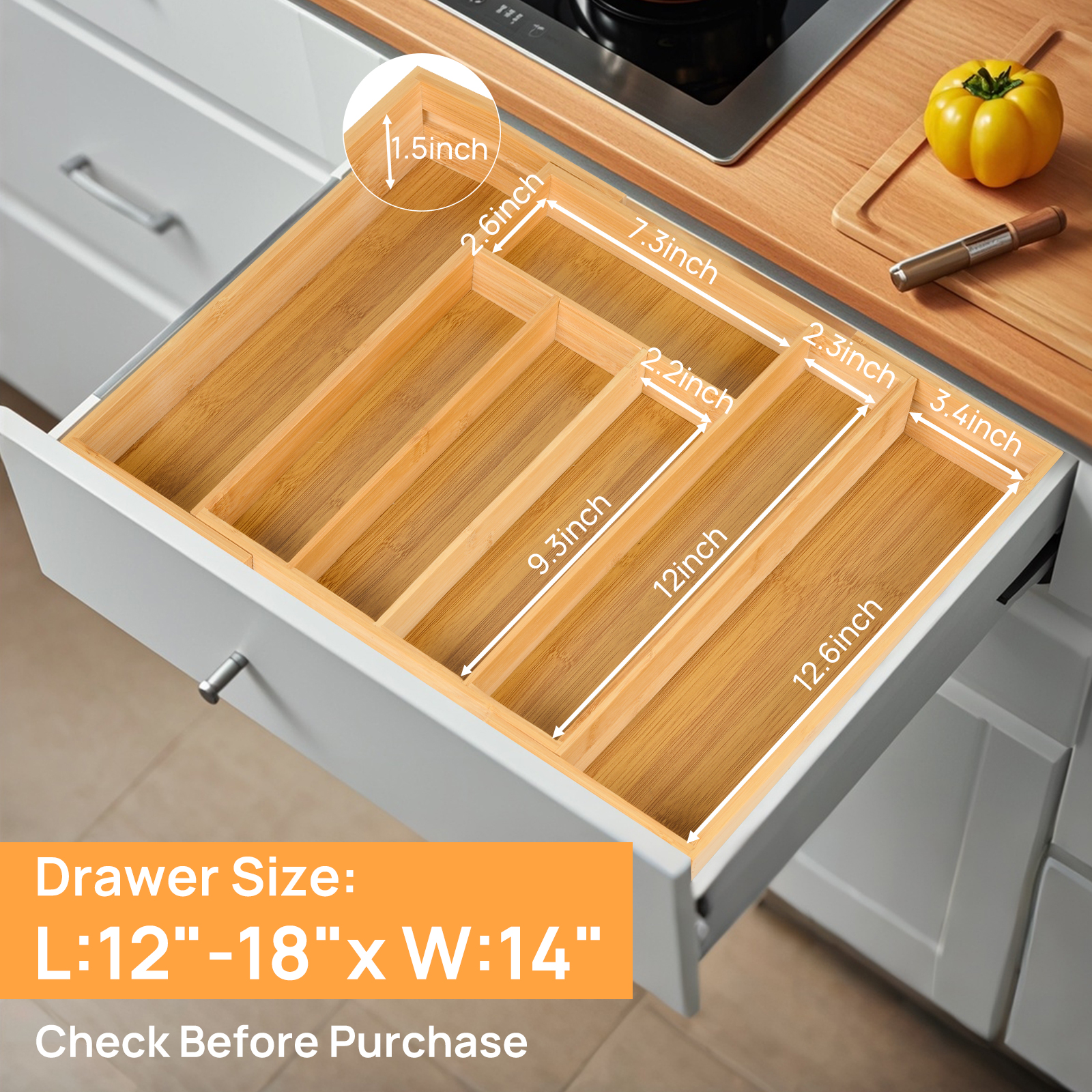 Bamboo Kitchen Drawer Organize - Drawer Organizer Tray 리뷰 및 가격
