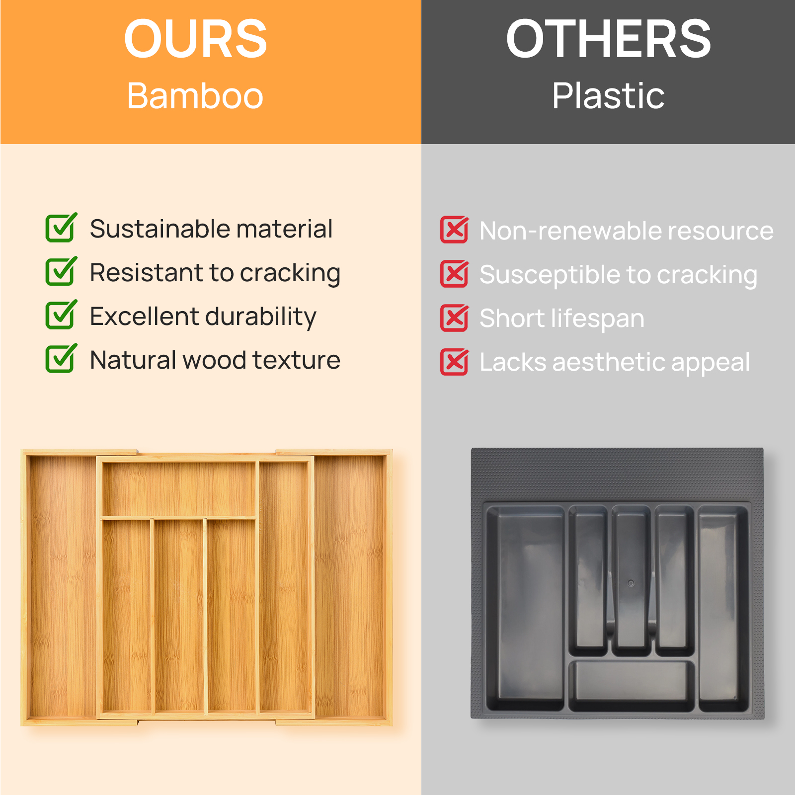 Bamboo Kitchen Drawer Organize - Drawer Organizer Tray 리뷰 및 가격